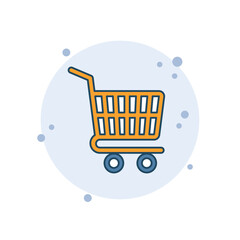 Cartoon cart icon vector illustration. Shopping cart icon on bubbles background. Supermarket sign concept.