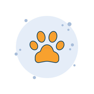 Cartoon animal paw icon vector illustration. Footprint on bubbles background. Foot sign concept.