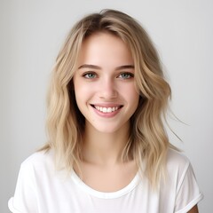 Fototapeta premium young happy blonde woman posing and looking in camera,white background