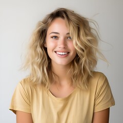 Fototapeta premium young happy blonde woman posing and looking in camera,white background