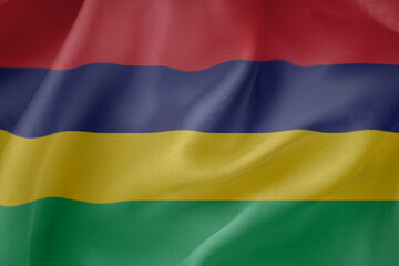 mauritius  waving flag close up fabric texture background