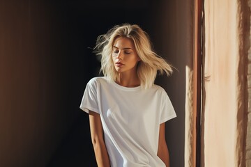 Obraz premium woman wearing blank white t-shirt