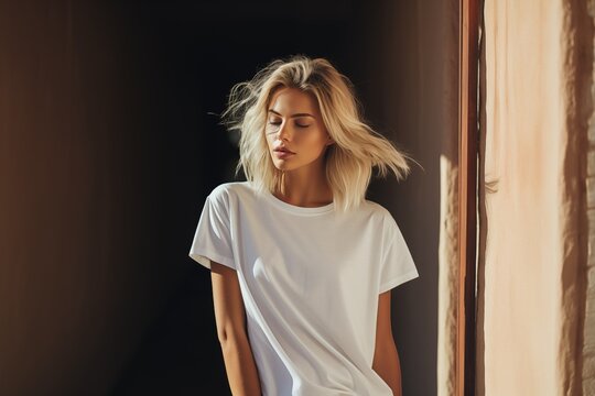 woman wearing blank white t-shirt