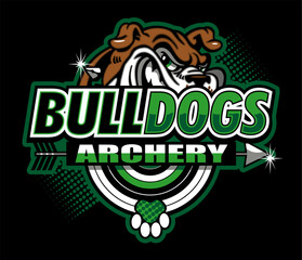 archery team design with bulldog mascot for school, college or league sports