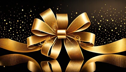 gold gift bow on a black background created with generative al technology - obrazy, fototapety, plakaty