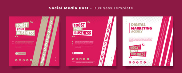 Social media post template in pink and white geometric background design for product advertisement - obrazy, fototapety, plakaty
