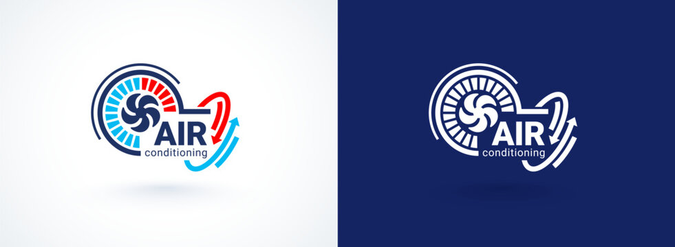 Air conditioninig logo vector emblem. Fan temperature and arrows