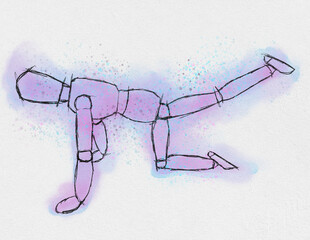 Mannequin excercise fit sport plank position practise training watercolor