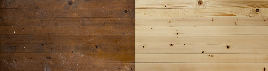 Alter und neu abgeschliffener Holzboden aus Holzdielen