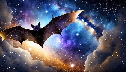 bat silhouette on background of universe space sky in the night