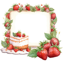 frame of strawberries watercolor
