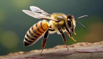 honey bee landing on background cutout - obrazy, fototapety, plakaty