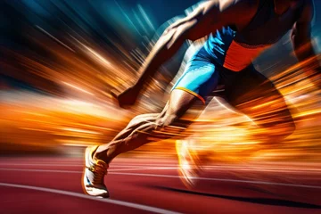 Gordijnen Runner on track. Action photography of a runner running on a running track. Fast movement © Neda Asyasi