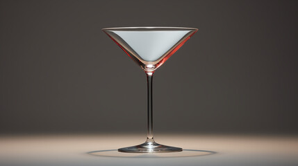simple yet sophisticated empty cocktail glass or martini glass with slight red highlight on dark gray background close up