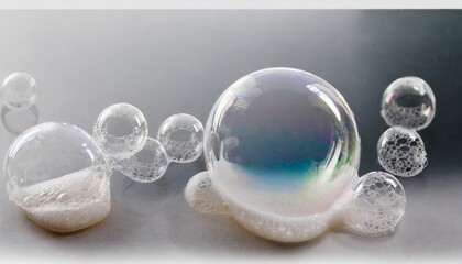 soap bubbles on a white background - obrazy, fototapety, plakaty