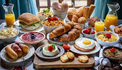 Obraz na płótnie Canvas large selection of breakfast food on a table