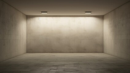 Empty room with a white wall and a single light source Generative AI