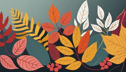 colorful autumn leaves simple cartoon flat style