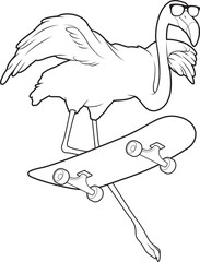 Flamingo Skater Skateboard Sports Animal Vector Graphic Art Illustration