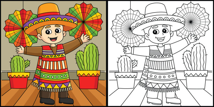 Cinco de Mayo Mexican Boy Coloring Illustration