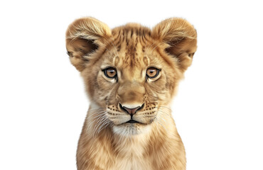 Divine Innocence. A Majestic King, A Young Lion Cub of Judah, Symbolizing Christ's Strength, Pride, and Grace on a Pure White Canvas.