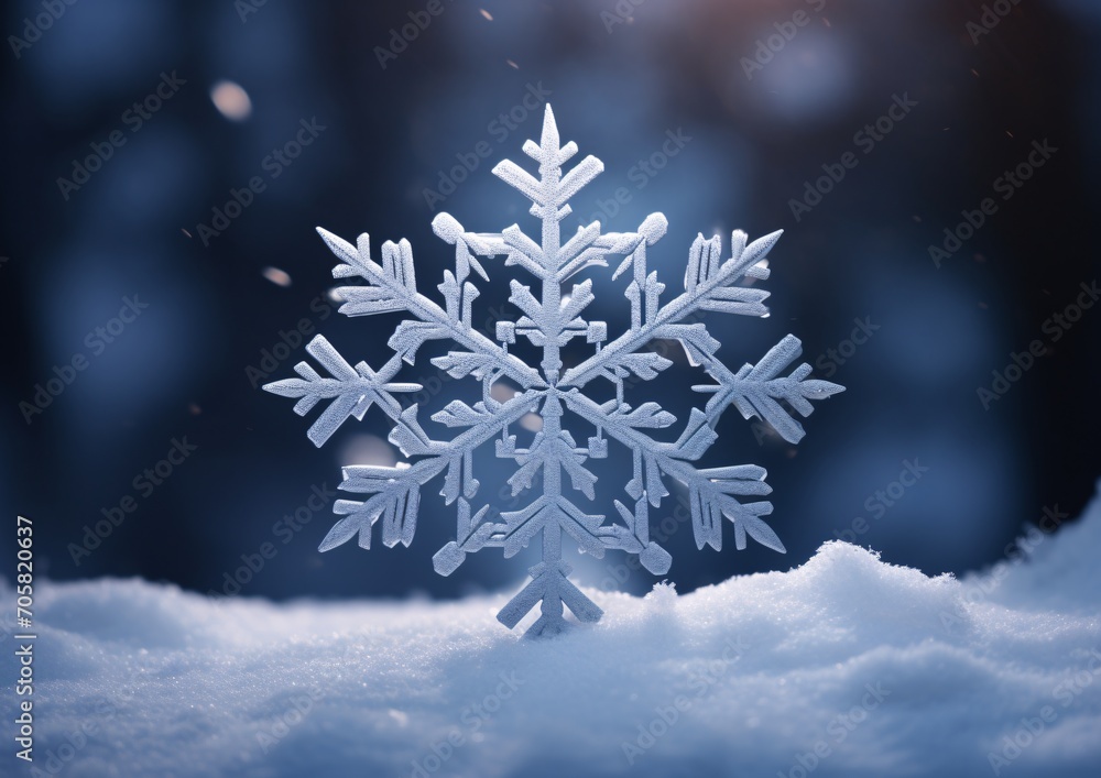 Poster A beautiful snowflake in the snow Generative AI