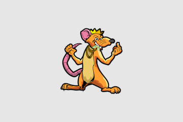 Dirty king rat with crown and money Cartoon character vector logo