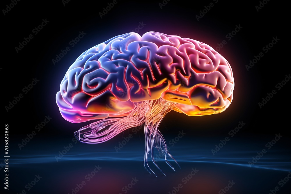 Poster A 3D Rendered Brain with Neurons Generative AI