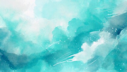 blue turquoise teal mint cyan white abstract watercolor colorful art background light pastel brush splash daub stain grunge like a dramatic sky with clouds or snow storm cold wind frost winter