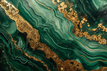 
texture of green malachite with gold veins close-up - obrazy, fototapety, plakaty