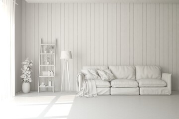Grey interior desigh concept with furniture. 3D illustration
