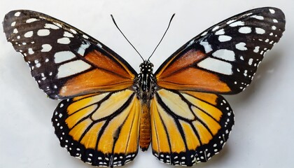 macro of butterfly on white background danaus chrysippus top view