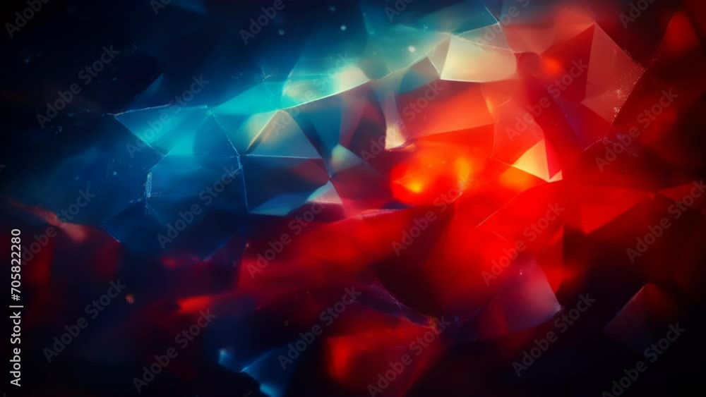 Poster abstract geometric animation with a dynamic red and blue polygonal structure, symbolizing network co