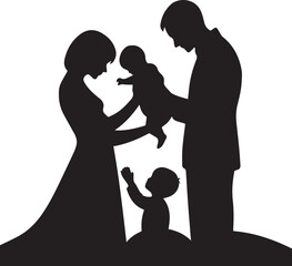 family silhouette isolated over white background editable vector illustration