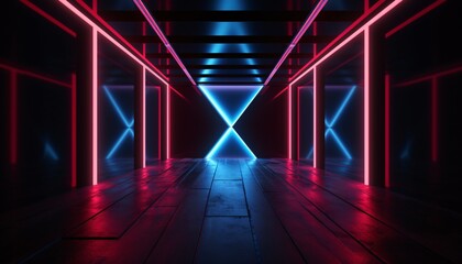 A futuristic tunnel with neon lights Generative AI