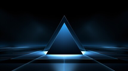 A futuristic blue triangle in a dark room Generative AI