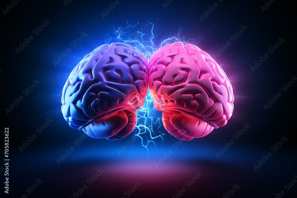 Poster two brains with lightning bolts generative ai