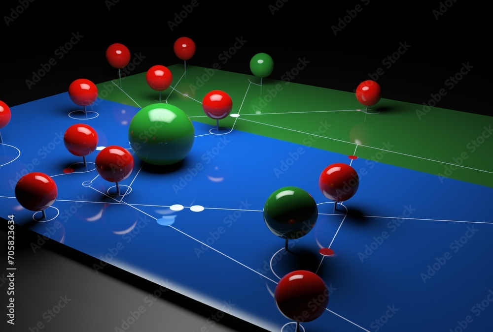 Poster a colorful network of spheres on a blue background generative ai