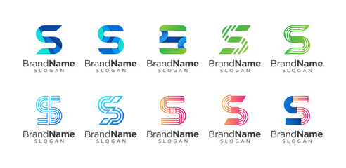 Letter S logo design for various types of businesses and company. colorful, modern, geometric letter S logo set