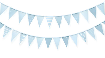 Obraz premium Blue watercolor baby boy shower party pennants chain, garland with flags