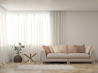 Interior design of modern apartment. Interior mockup. Scandinavian interior design. 3D illustration