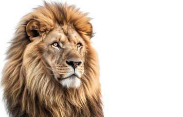 Fototapeta premium Majestic Lion of Judah, A Powerful Portrait of Strength and Pride in Christ, King of Kings, against a Serene White Background.
