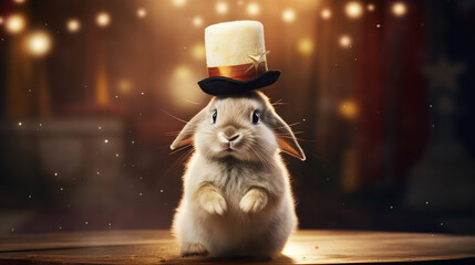 close-up of a small rabbit in a hat - obrazy, fototapety, plakaty