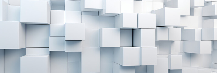 Random shifted white cube boxes block background wall