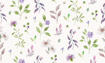 Seamless watercolor floral pattern. Hand drawn  illustration isolated on pastel background. Vector EPS.