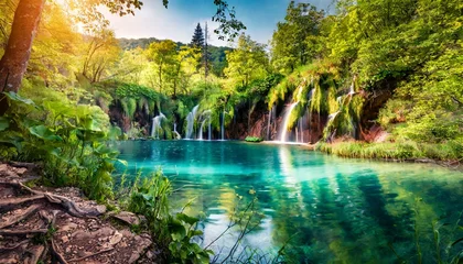 Foto op Plexiglas waterfall in the forest © Pikbundle