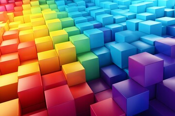Fototapeta na wymiar Colorful 3D Blocks in a Rainbow Pattern Generative AI