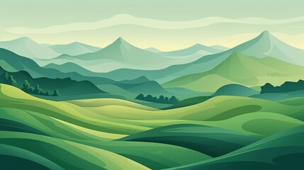 Serene green mountain landscape: abstract nature vector illustration of majestic mountainous terrain