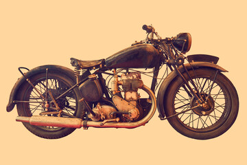 Fototapeta na wymiar Sepia toned side view image of an English vintage motorcycle