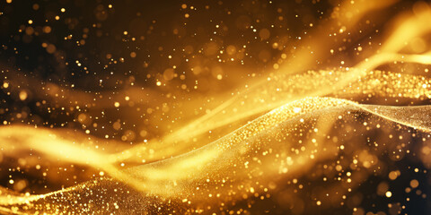 Abstract Golden Glitter Waves on a Dark Background for Luxury Design Elements